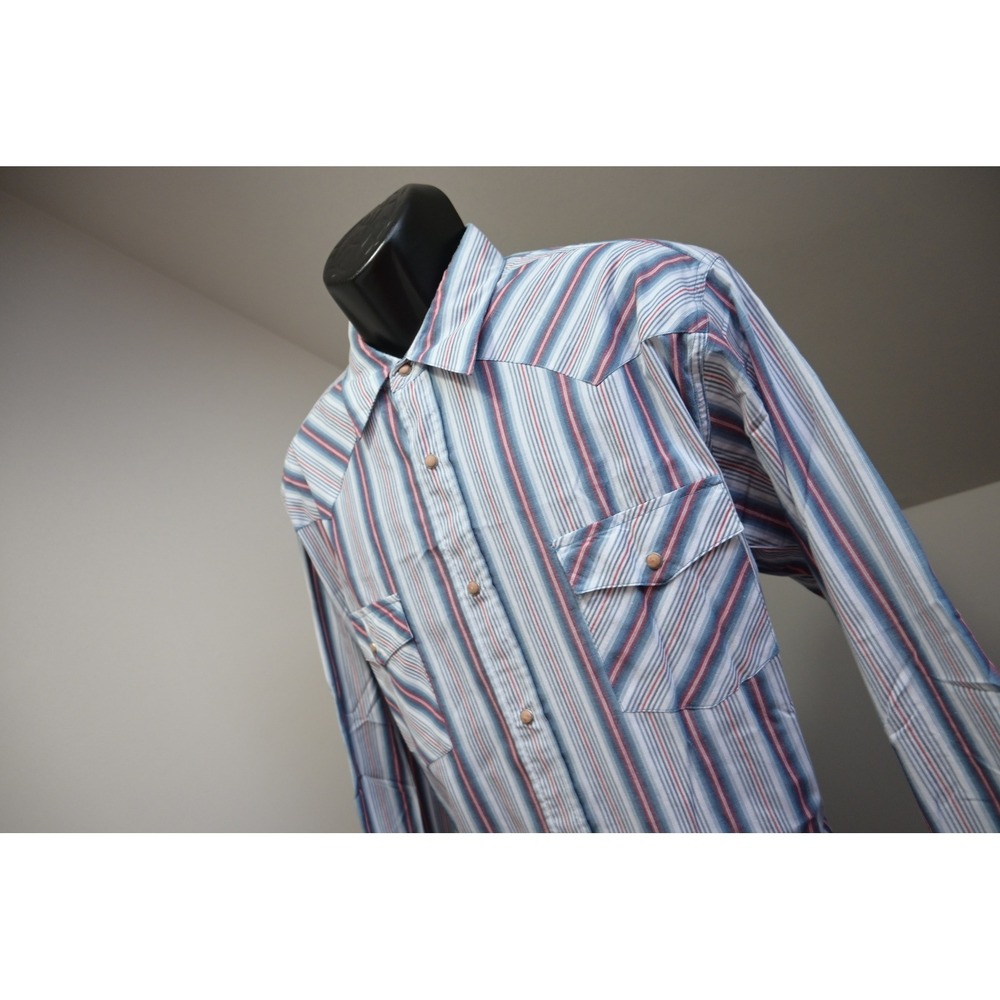 BKE 67 Western Shirt Mens XXL Blue Red Striped Button Snap Front Long Sleeve